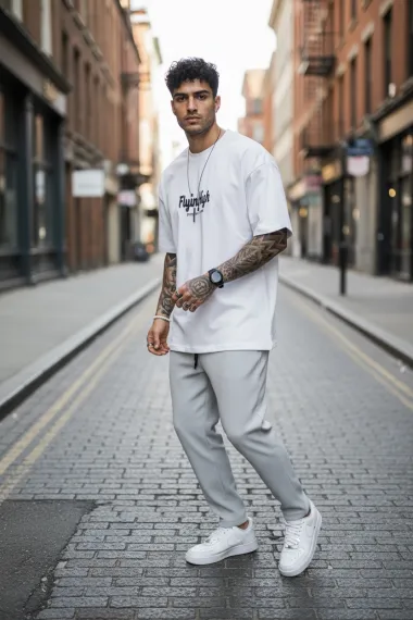 Tricou barbati alb, cu imprimeu pe spate, oversize 11813 D2-2.4